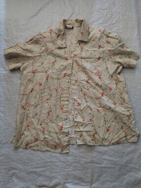 Light Cream Floral Button-Up Blouse with Pink Accents